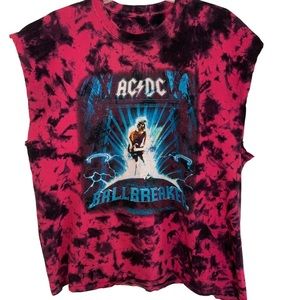 AC/DC Pink Black Tie Dye Ballbreaker Muscle Tee Large